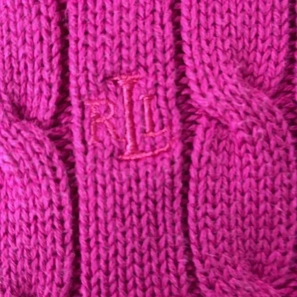 Ralph Lauren Pink Cable Knit cotton sweater Size Large cold winter date work ski - Picture 4 of 6